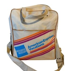 Vintage American Express Travel  Agent Carry On Luggage Airline Bag 70's Tan